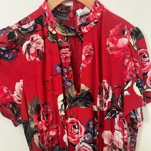 Anthropologie Red Floral Jumpsuit